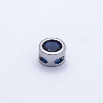 Rhodium Plated 8mm Round Bezel Birthstone Spacer Bead Set | Beads-00290 ~ Beads-00301