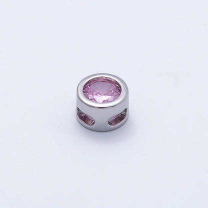 Rhodium Plated 8mm Round Bezel Birthstone Spacer Bead Set | Beads-00290 ~ Beads-00301