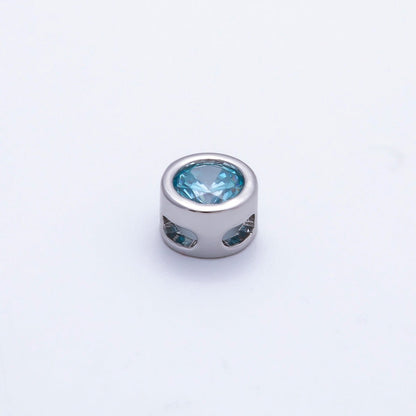 Rhodium Plated 8mm Round Bezel Birthstone Spacer Bead Set | Beads-00290 ~ Beads-00301