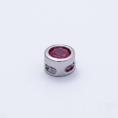 Rhodium Plated 8mm Round Bezel Birthstone Spacer Bead Set | Beads-00290 ~ Beads-00301