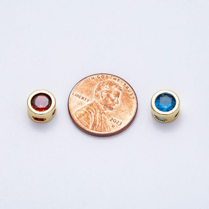Rhodium Plated 8mm Round Bezel Birthstone Spacer Bead Set | Beads-00290 ~ Beads-00301