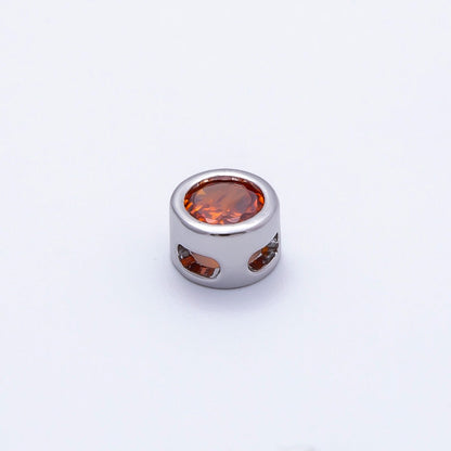 Rhodium Plated 8mm Round Bezel Birthstone Spacer Bead Set | Beads-00290 ~ Beads-00301