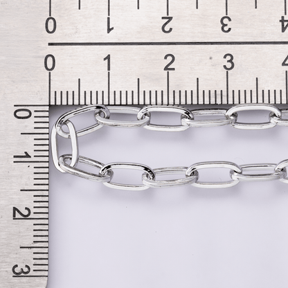 Rhodium Plated 9.5mm x 4.7mm Minimalist Paperclip Unfinished Chain by Yard | Roll-01851