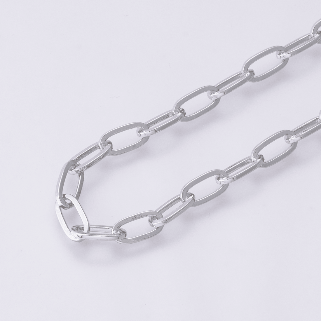Rhodium Plated 9.5mm x 4.7mm Minimalist Paperclip Unfinished Chain by Yard | Roll-01851