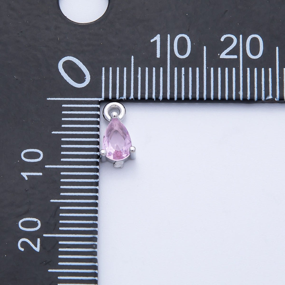 Rhodium Plated 9mm Pink CZ Teardrop Birthstone Mini Charm | Charms-00409