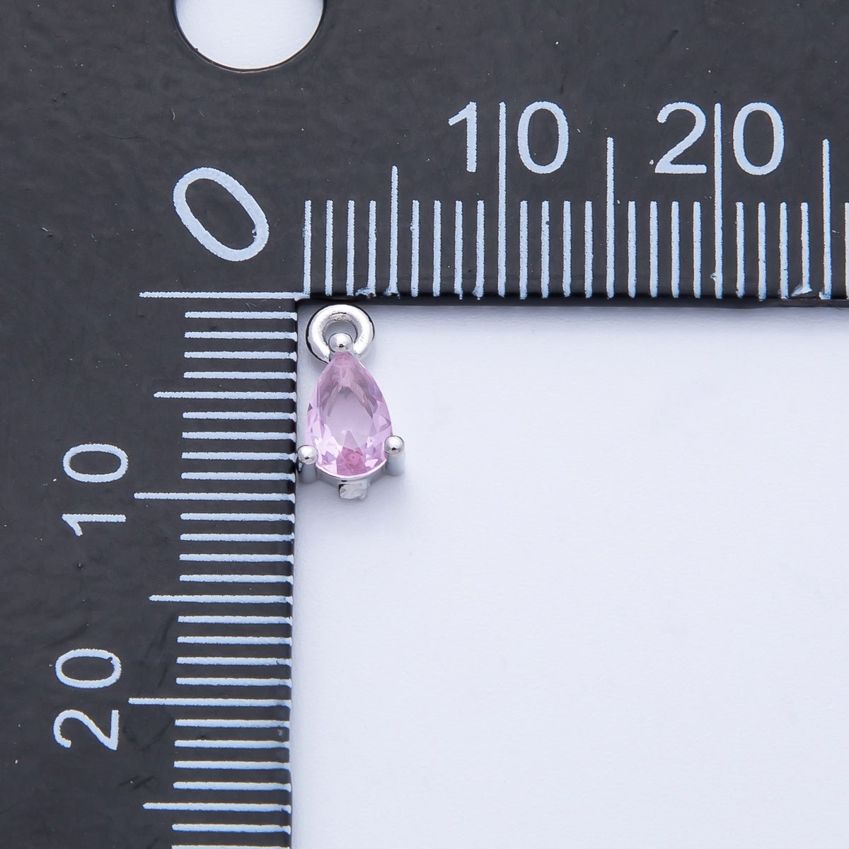 Rhodium Plated 9mm Pink CZ Teardrop Birthstone Mini Charm | Charms-00409