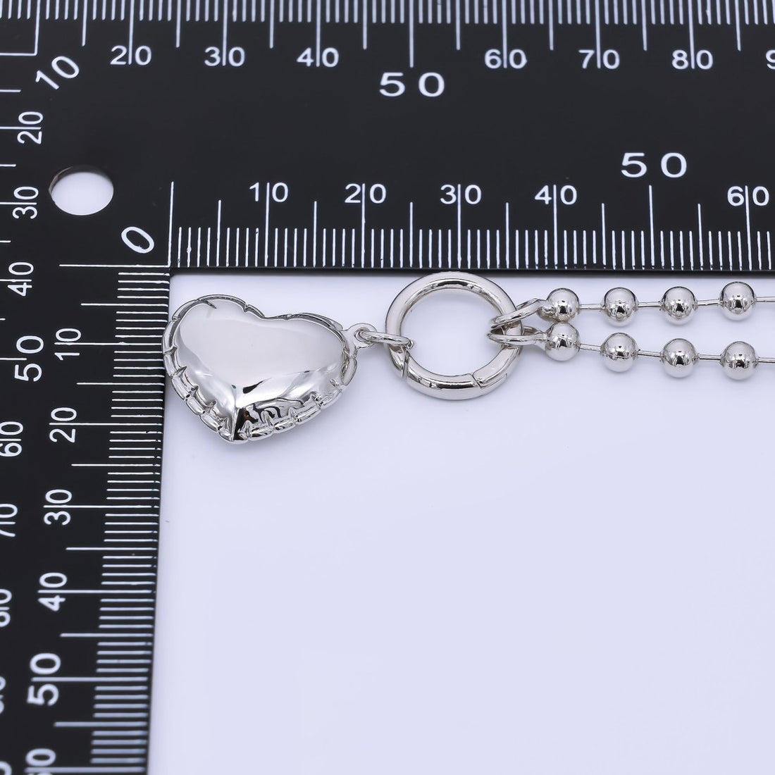 Rhodium Plated Chubby Heart Round Bead Ball Keychain Accessories | Z1329