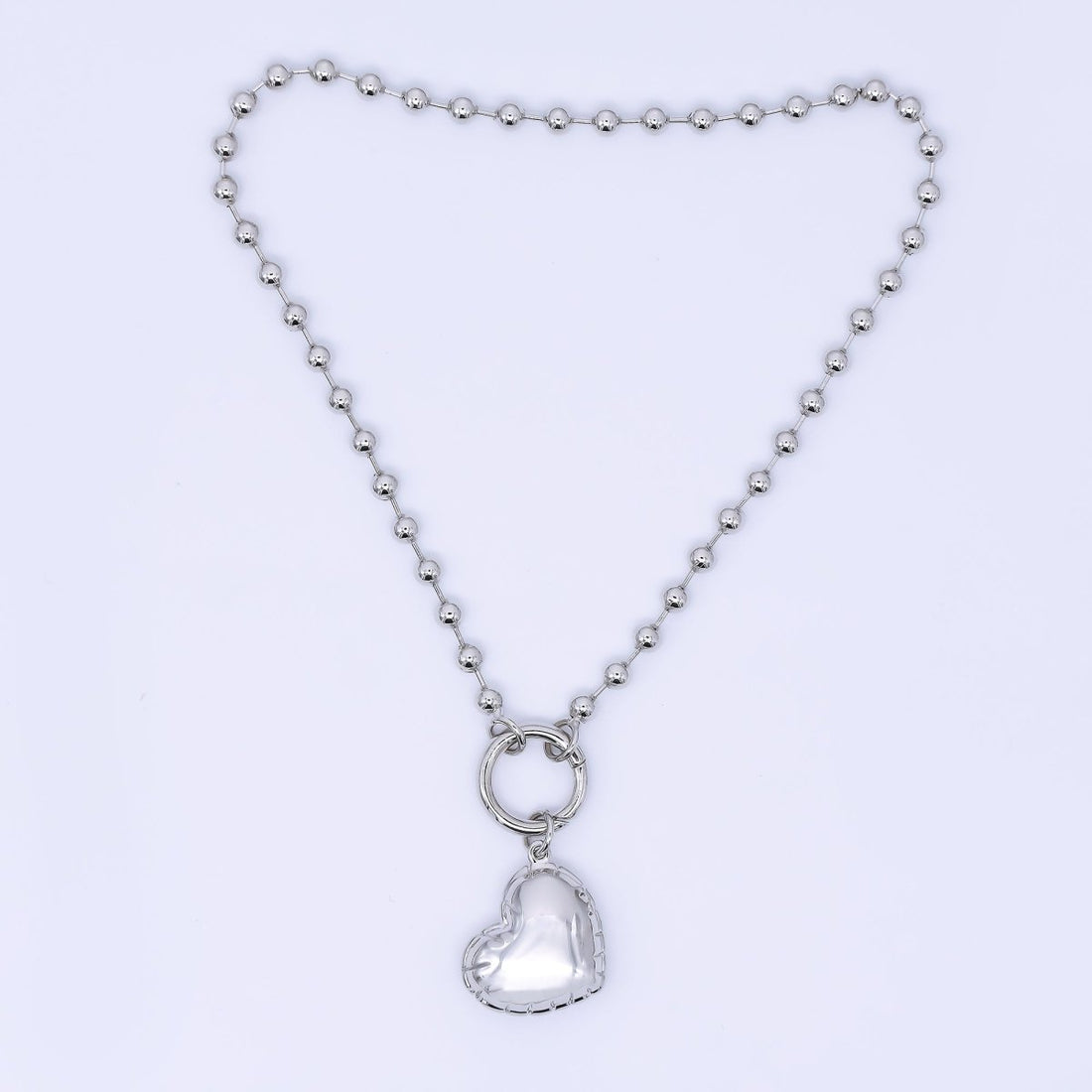 Rhodium Plated Chubby Heart Round Bead Ball Keychain Accessories | Z1329