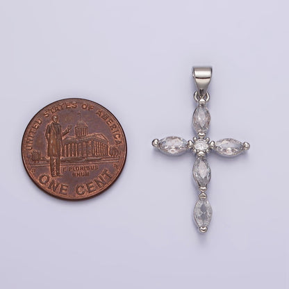 Rhodium Plated Clear Marquise Lined Religious Cross Pendant | AA1103