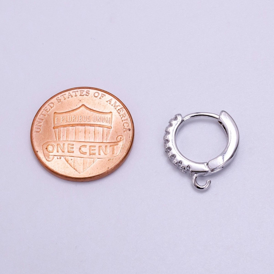Rhodium Plated Clear Micro Paved CZ Huggie Open Loop Earrings Findings Supply | K028