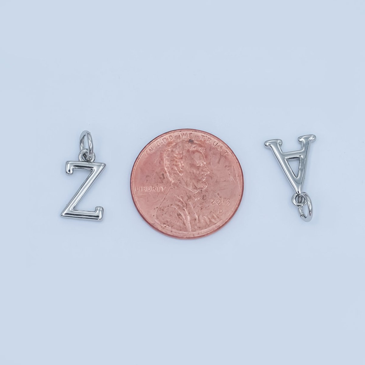Rhodium Plated Minimalist Initial Letter Charm | A141 - A153