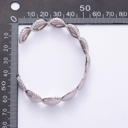 Rhodium Plated Wide Ribbed Minimalist Sea Clam Shell Cuff Bracelet | WA-04267
