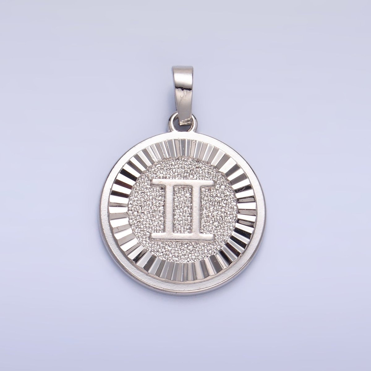 Rhodium Plated Zodiac Sign Sunburst Round Pendant | A1301 - A1306