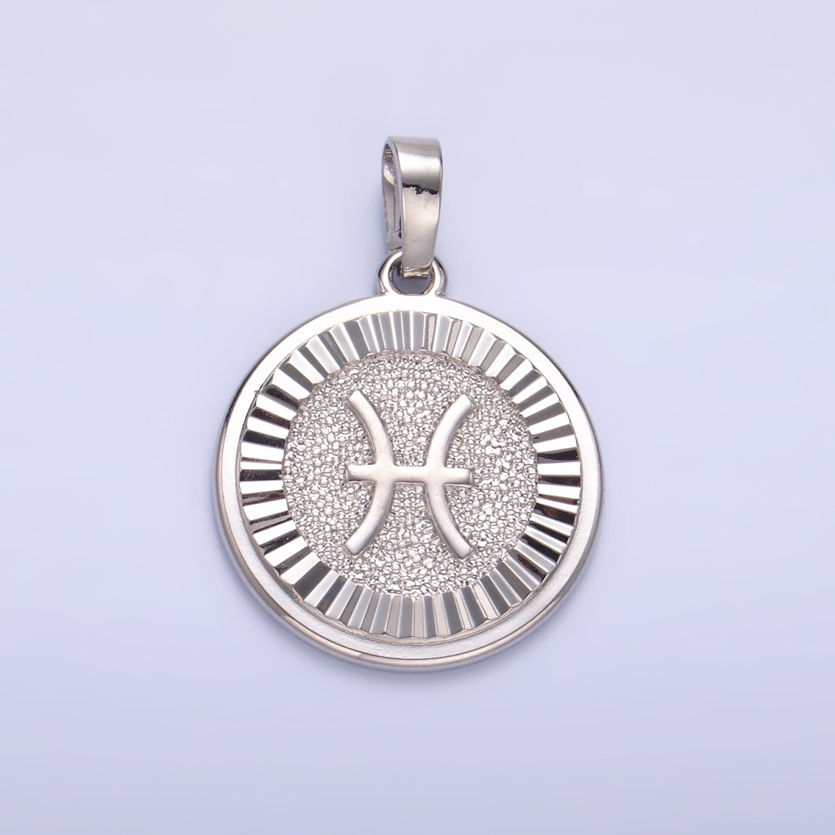 Rhodium Plated Zodiac Sign Sunburst Round Pendant | A1301 - A1306