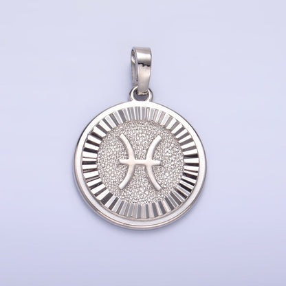 Rhodium Plated Zodiac Sign Sunburst Round Pendant | A1301 - A1306