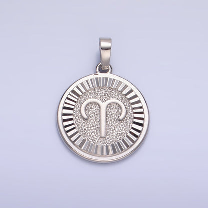 Rhodium Plated Zodiac Sign Sunburst Round Pendant | A1301 - A1306