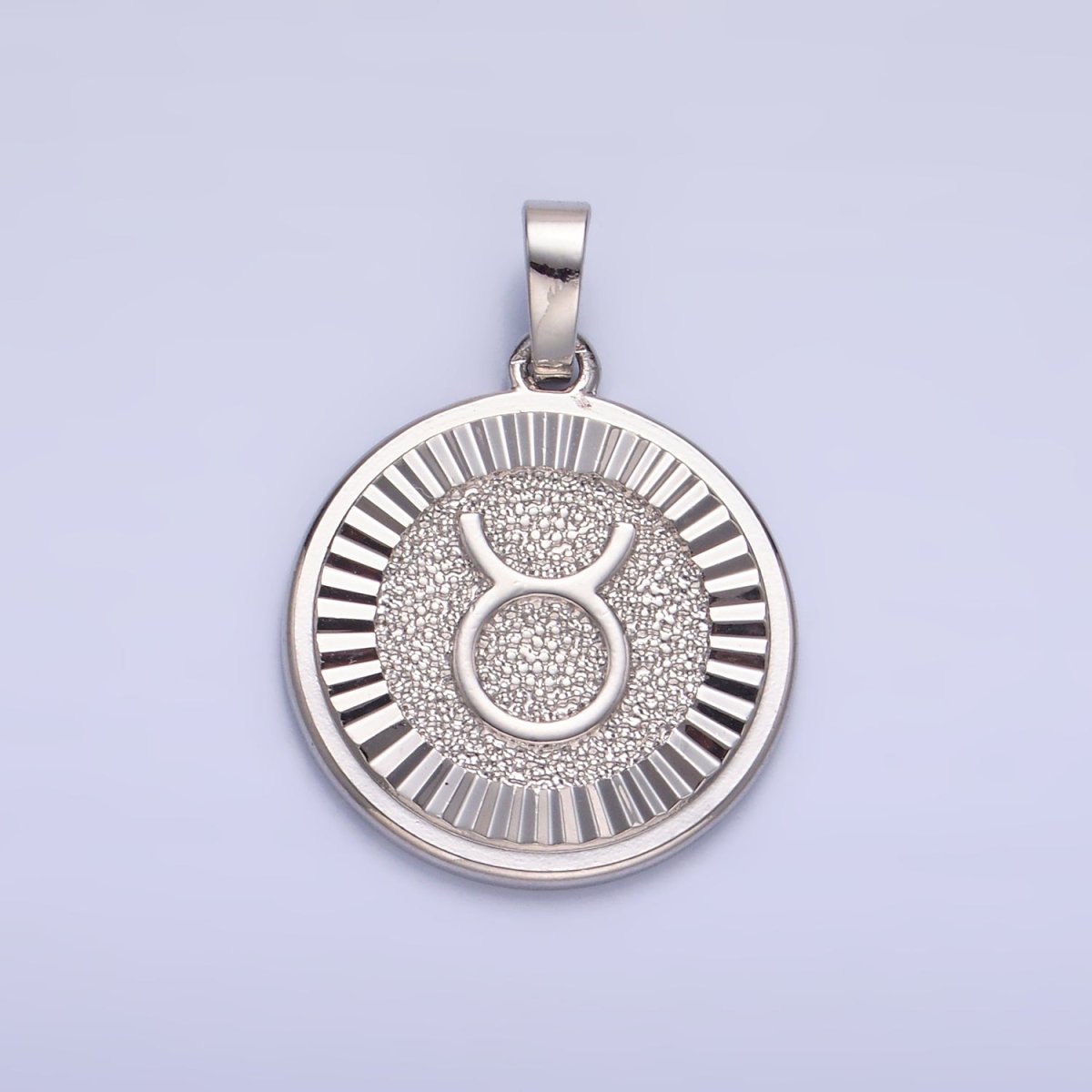 Rhodium Plated Zodiac Sign Sunburst Round Pendant | A1301 - A1306