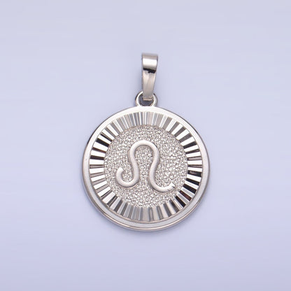Rhodium Plated Zodiac Sign Sunburst Round Pendant | A1301 - A1306