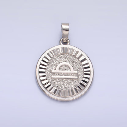 Rhodium Plated Zodiac Sign Sunburst Round Pendant | A1301 - A1306