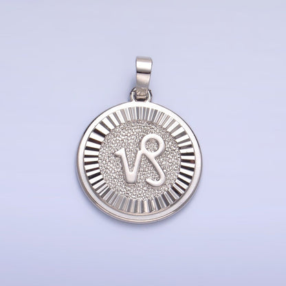 Rhodium Plated Zodiac Sign Sunburst Round Pendant | A1301 - A1306