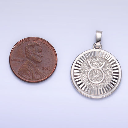 Rhodium Plated Zodiac Sign Sunburst Round Pendant | A1301 - A1306