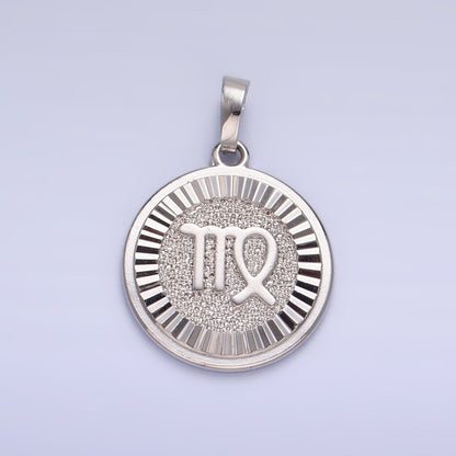 Rhodium Plated Zodiac Sign Sunburst Round Pendant | A1301 - A1306