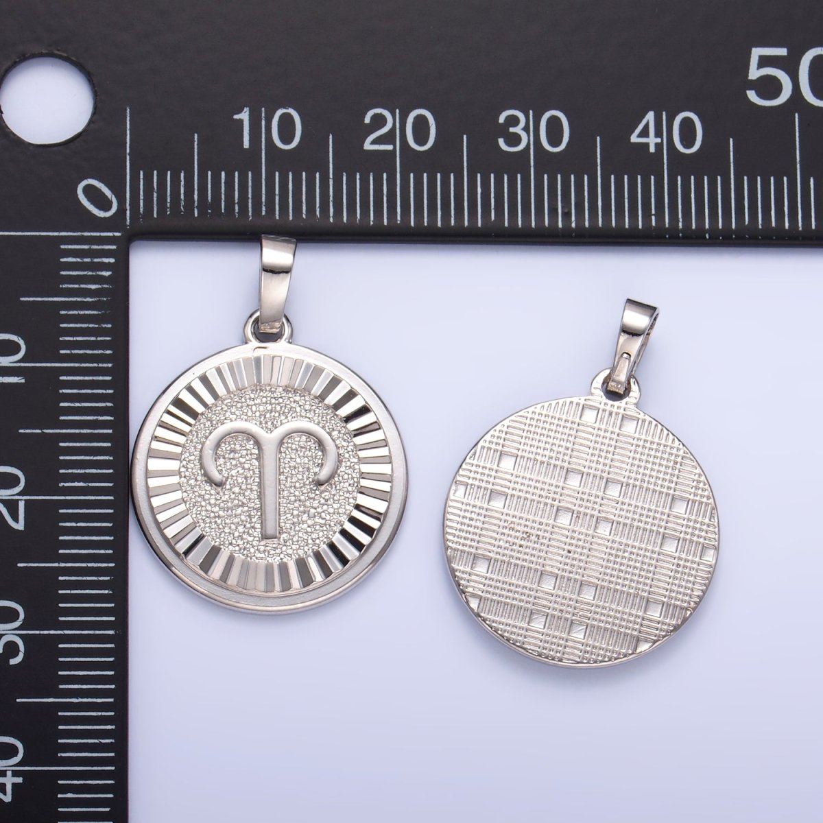 Rhodium Plated Zodiac Sign Sunburst Round Pendant | A1301 - A1306