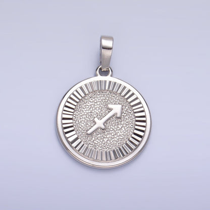 Rhodium Plated Zodiac Sign Sunburst Round Pendant | A1301 - A1306