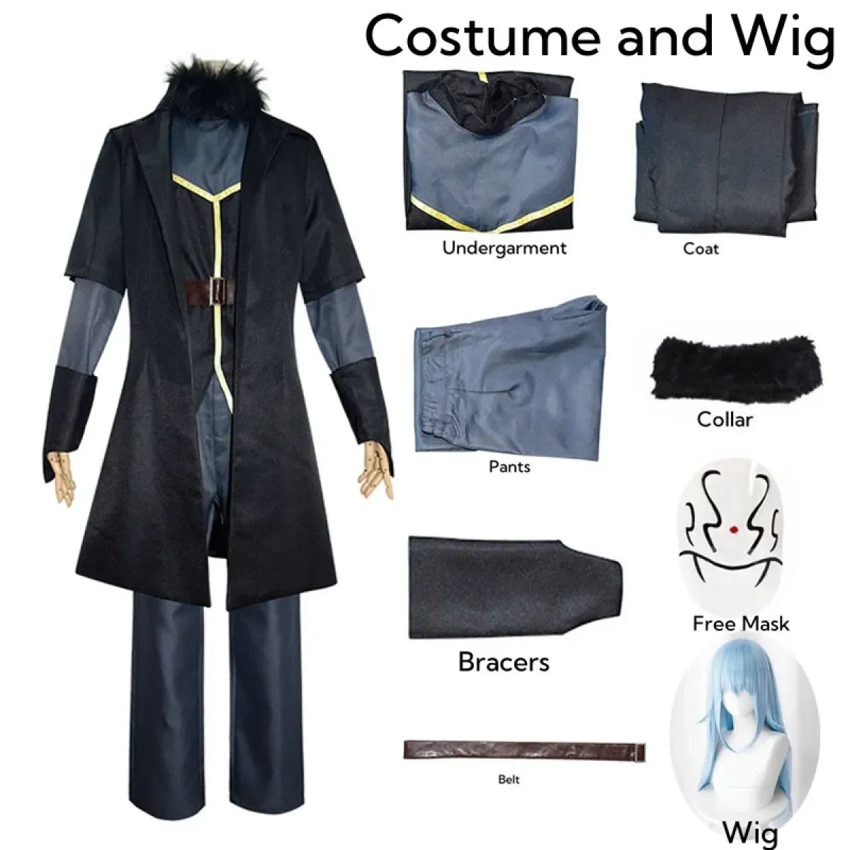 Rimuru Tempest Cosplay Costume – Reincarnated as a Slime Wig &amp; Mask