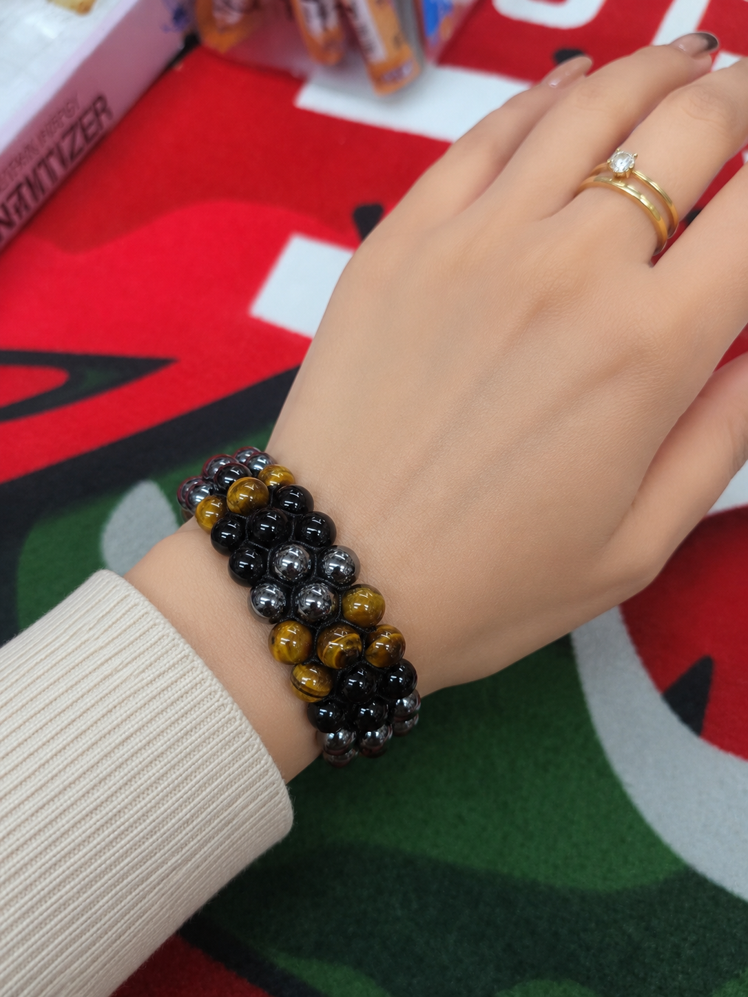 Triple-Layer Tiger Eye &amp; Hematite Beaded Bracelet – Adjustable Natural Stone Bracelet for Men &amp; Women