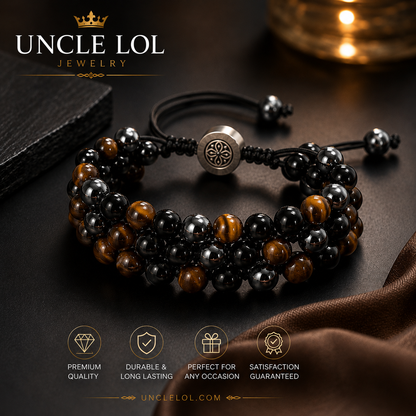 Triple-Layer Tiger Eye &amp; Hematite Beaded Bracelet – Adjustable Natural Stone Bracelet for Men &amp; Women