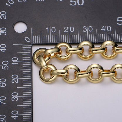 ROLO Chain, 24K Gold Plated by Yard, Fancy Cable Link Chain, Round Chain Link for DIY Craft, Belt Chain, Clip Chain | ROLL-486