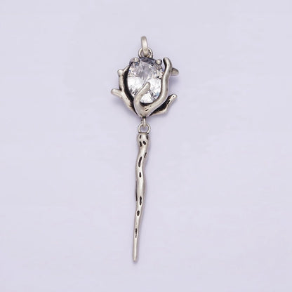 Rose Flower CZ Pendant Sterling Silver S925 Floral Charm | SL-327