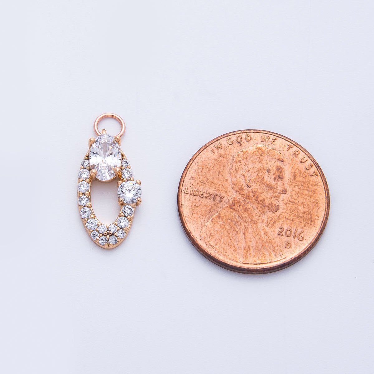 Rose Gold Filled 16mm Clear, Pink Micro Paved CZ Open Oval Halo Charm | Charms-00368 ~ 00371