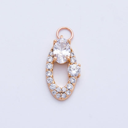 Rose Gold Filled 16mm Clear, Pink Micro Paved CZ Open Oval Halo Charm | Charms-00368 ~ 00371