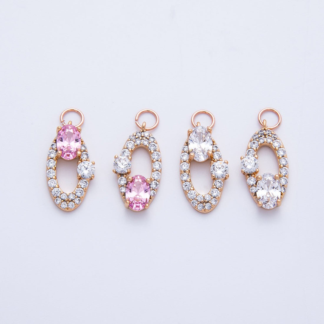 Rose Gold Filled 16mm Clear, Pink Micro Paved CZ Open Oval Halo Charm | Charms-00368 ~ 00371