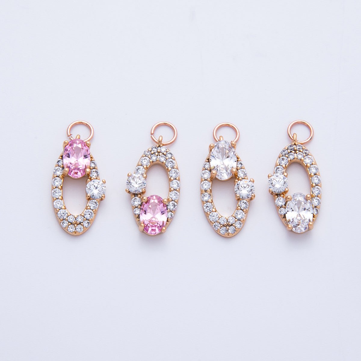 Rose Gold Filled 16mm Clear, Pink Micro Paved CZ Open Oval Halo Charm | Charms-00368 ~ 00371
