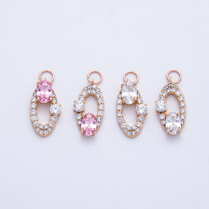 Rose Gold Filled 16mm Clear, Pink Micro Paved CZ Open Oval Halo Charm | Charms-00368 ~ 00371