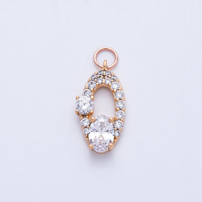 Rose Gold Filled 16mm Clear, Pink Micro Paved CZ Open Oval Halo Charm | Charms-00368 ~ 00371