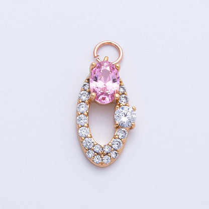 Rose Gold Filled 16mm Clear, Pink Micro Paved CZ Open Oval Halo Charm | Charms-00368 ~ 00371
