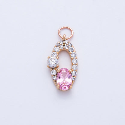 Rose Gold Filled 16mm Clear, Pink Micro Paved CZ Open Oval Halo Charm | Charms-00368 ~ 00371
