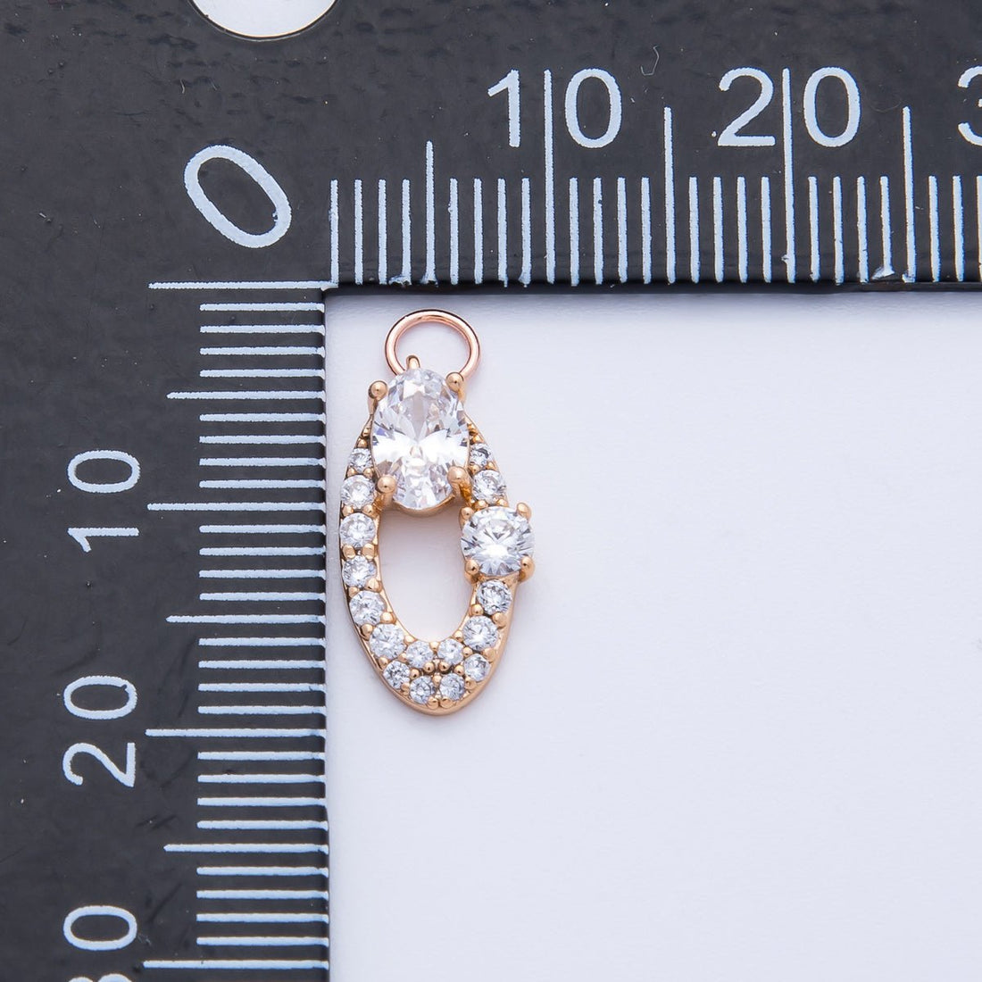 Rose Gold Filled 16mm Clear, Pink Micro Paved CZ Open Oval Halo Charm | Charms-00368 ~ 00371