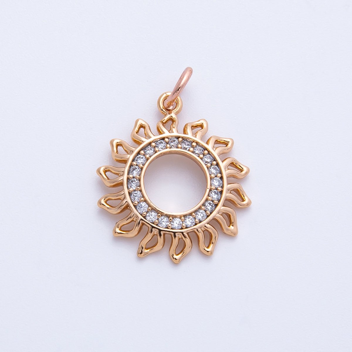 Rose Gold Filled 19mm Micro Paved CZ Open Celestial Sun Ray Charm | Charms-00401