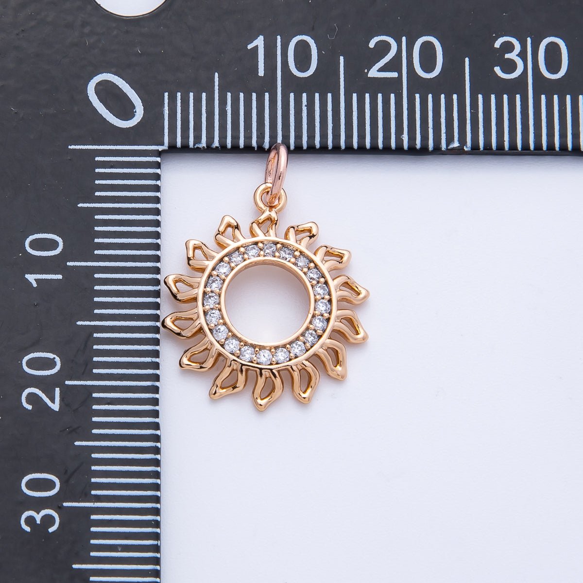 Rose Gold Filled 19mm Micro Paved CZ Open Celestial Sun Ray Charm | Charms-00401