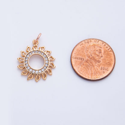 Rose Gold Filled 19mm Micro Paved CZ Open Celestial Sun Ray Charm | Charms-00401