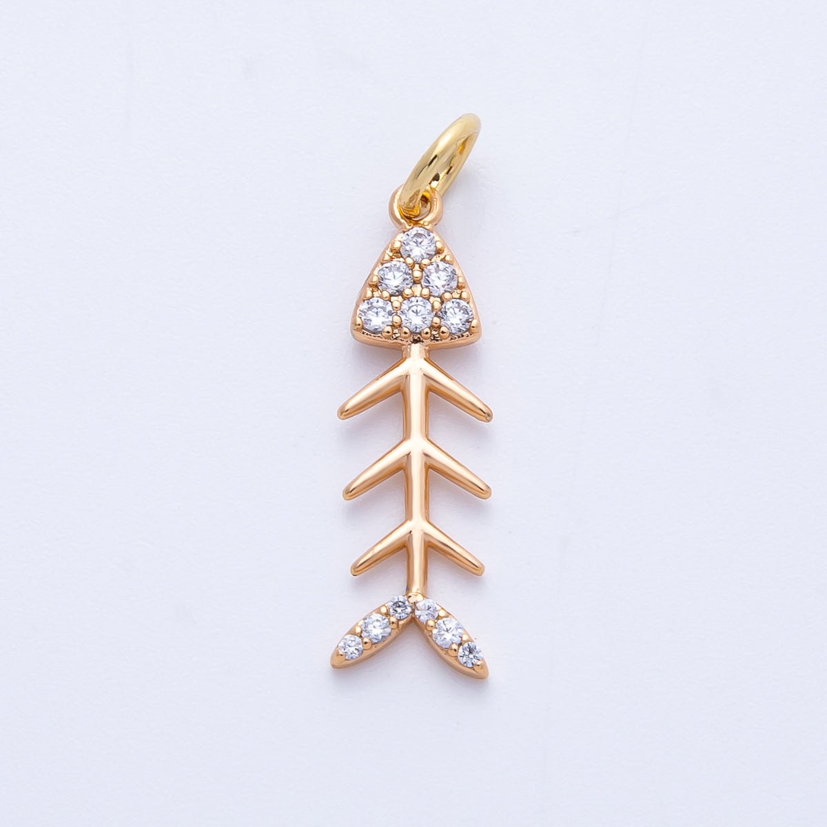 Rose Gold Filled 21mm Micro Paved CZ Fish Bone Skeleton Charm | Charms-00400