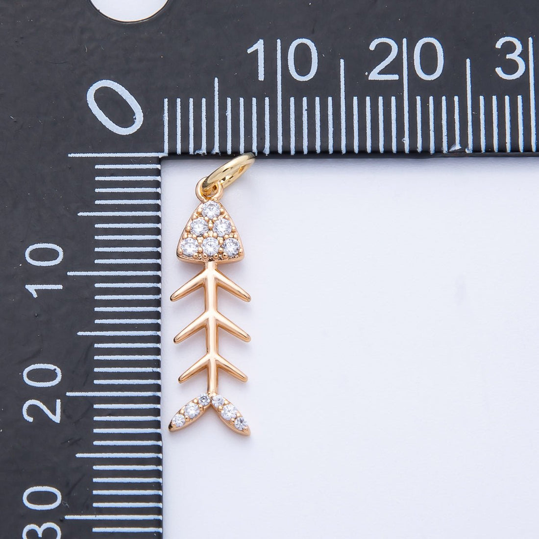 Rose Gold Filled 21mm Micro Paved CZ Fish Bone Skeleton Charm | Charms-00400