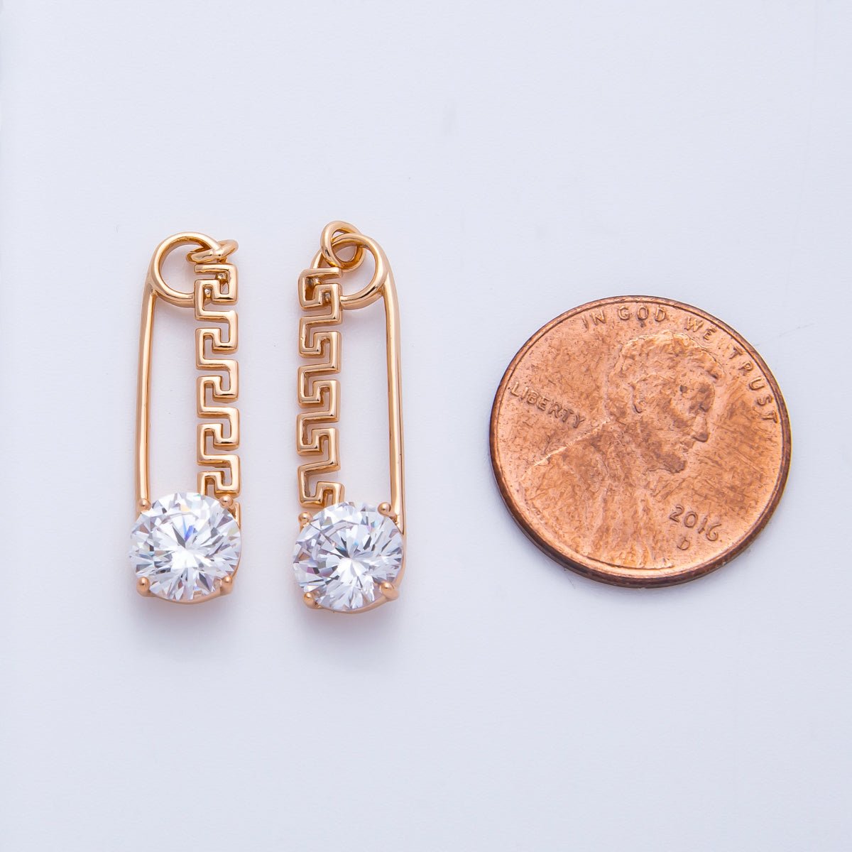 Rose Gold Filled 25mm Colorful Round CZ Birthstone Safety Pin Paperclip Charm | Charms-00377 ~ 00386