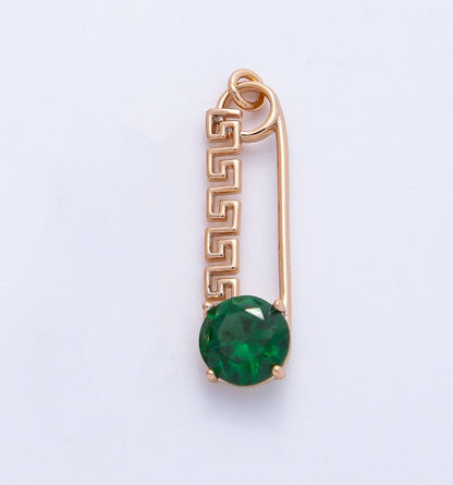 Rose Gold Filled 25mm Colorful Round CZ Birthstone Safety Pin Paperclip Charm | Charms-00377 ~ 00386
