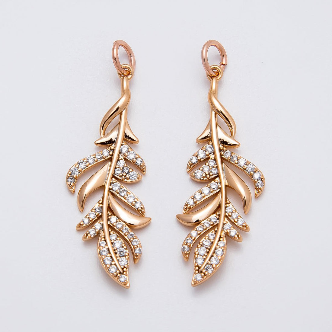 Rose Gold Filled 31.5mm Micro Paved CZ Palm Olive Leaf Nature Charm | Charms-00405 -Charms-00406